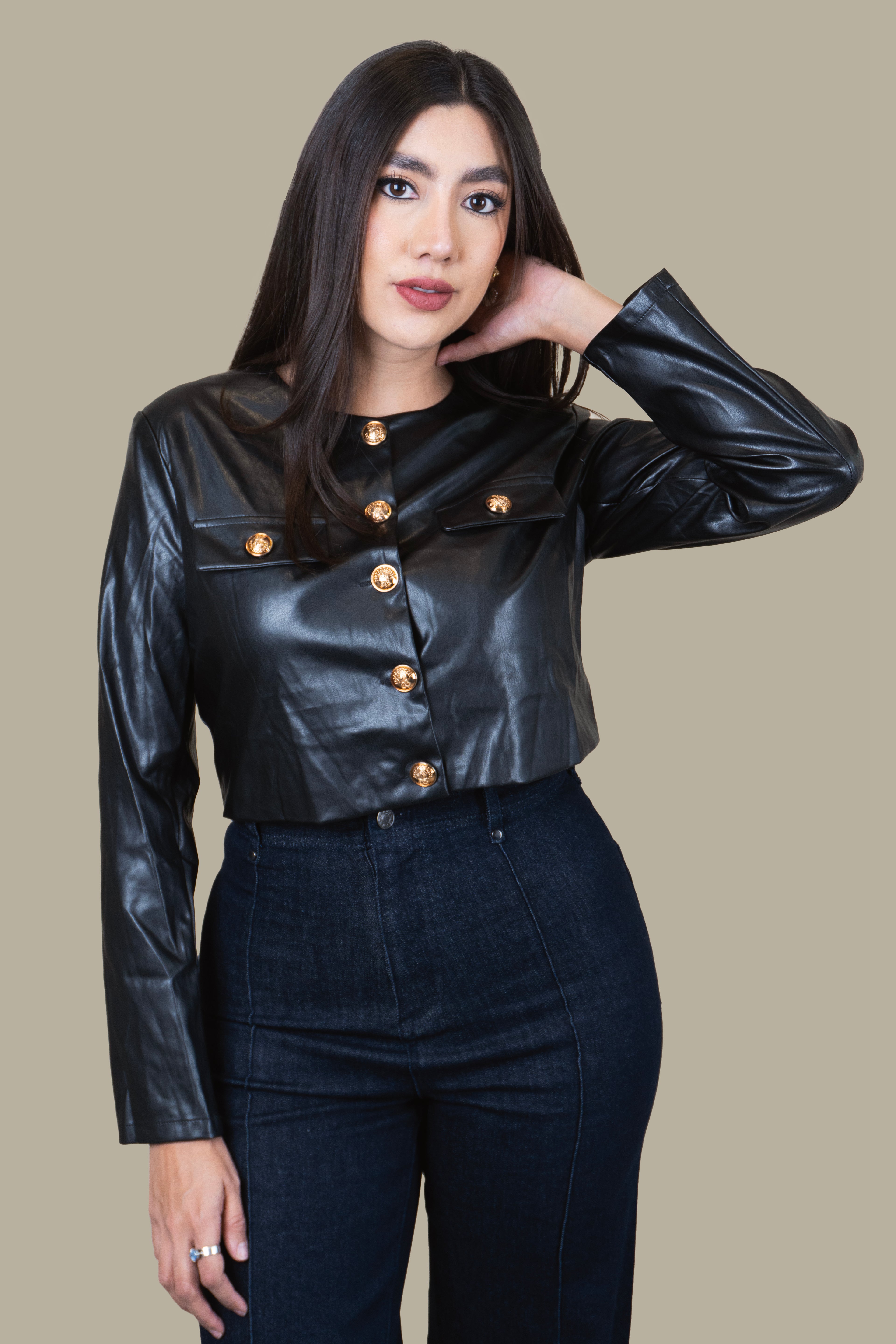 Blusa Cropped Vinipiel Noir Gold