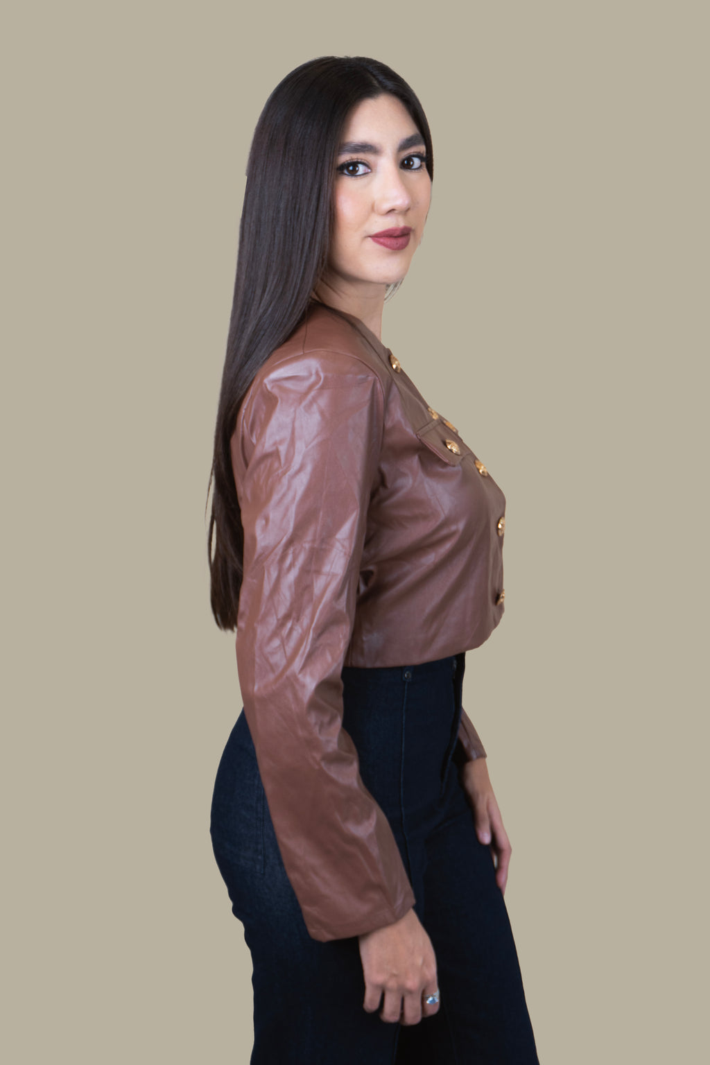 Blusa Cropped Vinipiel Noir Gold