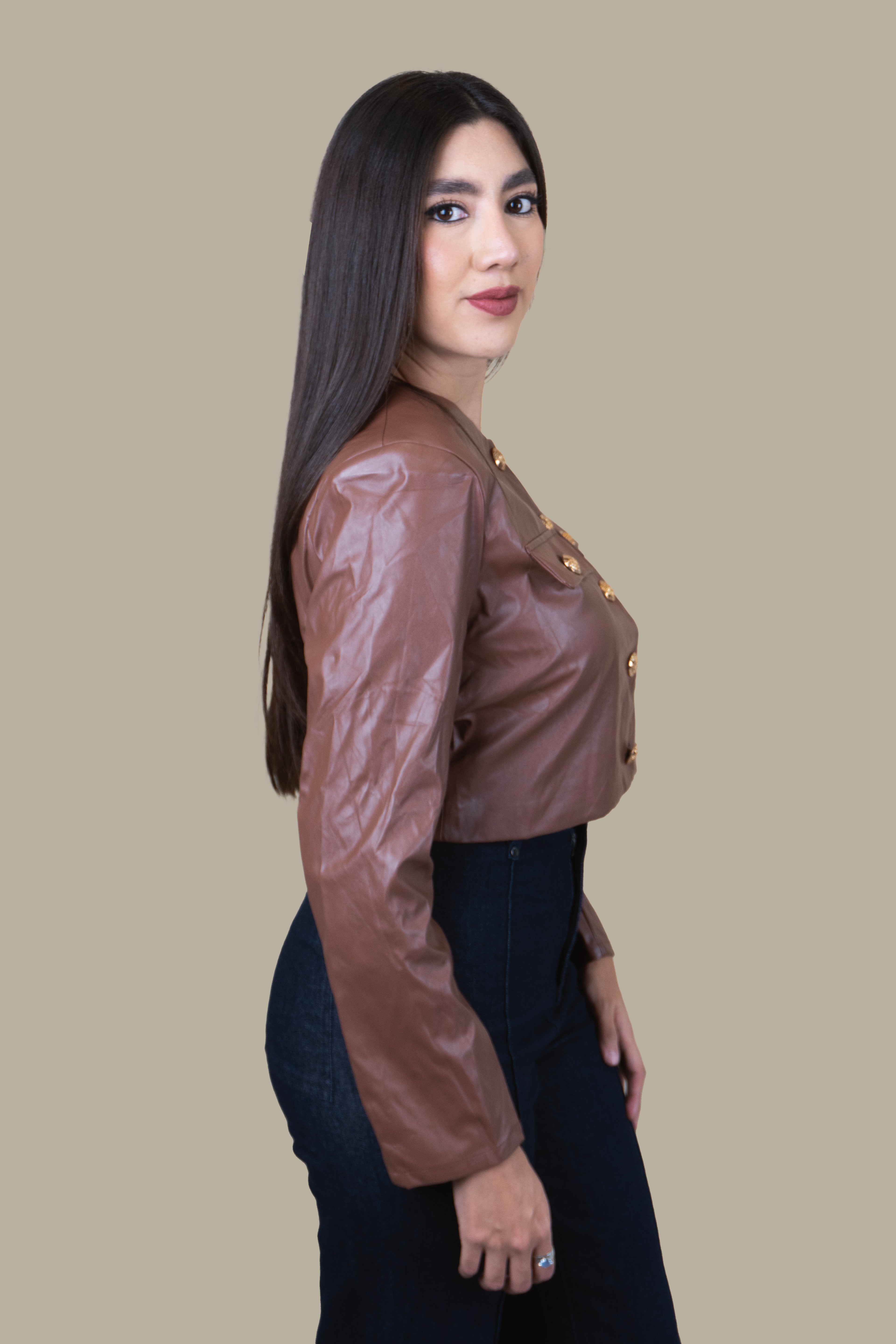 Blusa Cropped Vinipiel Noir Gold